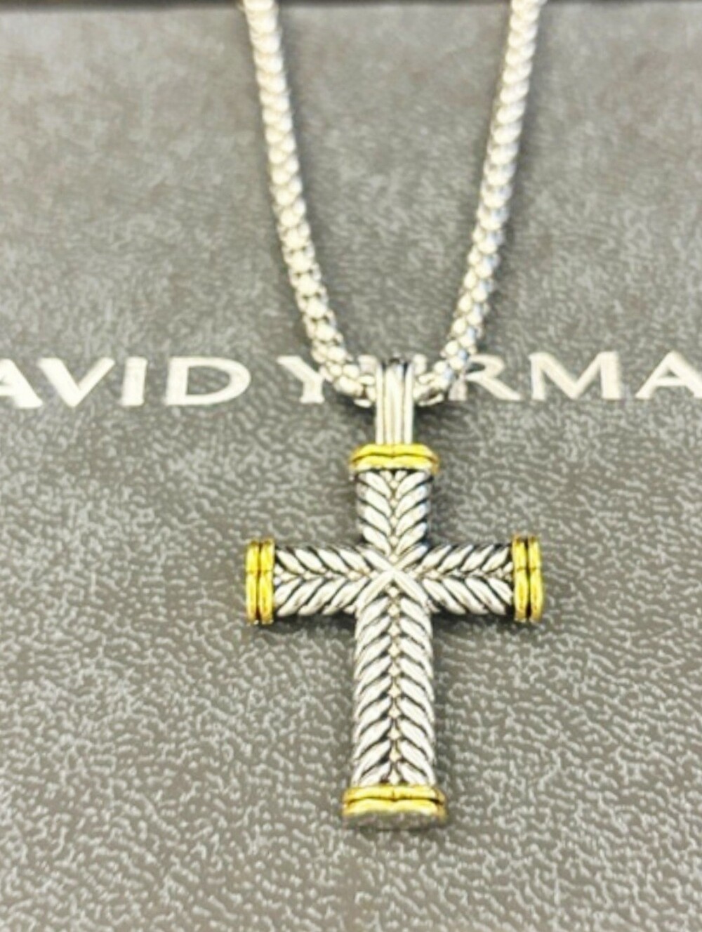David Yurman Two-Tone Chevron Cross Pendant Necklace
